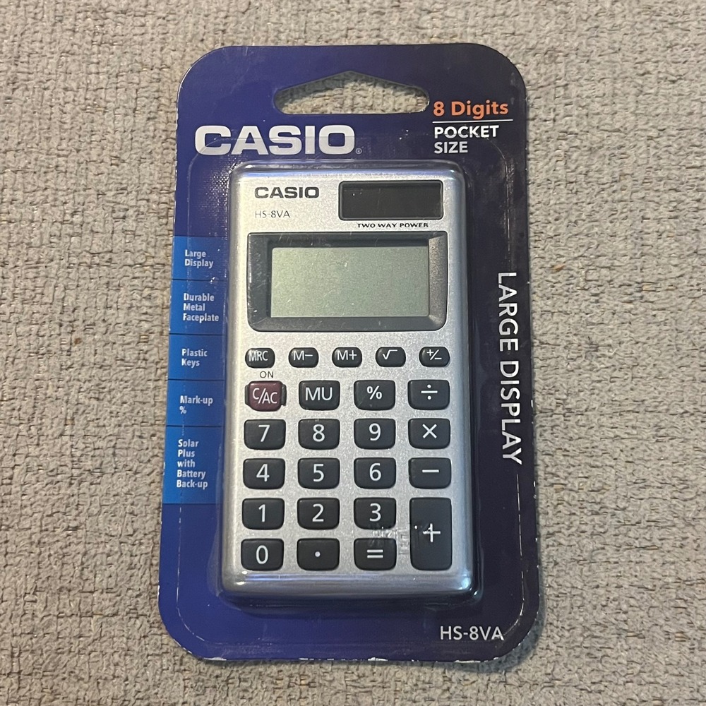 Casio HS-8VA Solar Powered Pocket Calculator 8 Digit Large Display Silver New